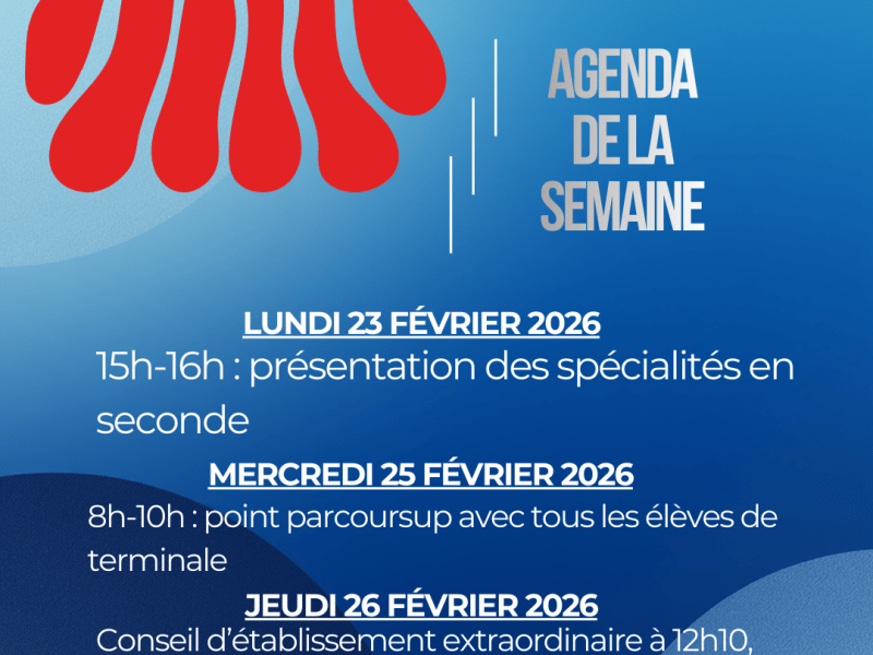 Agenda de la&nbsp;semaine