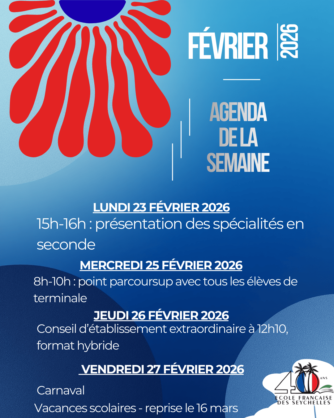 Agenda de la&nbsp;semaine